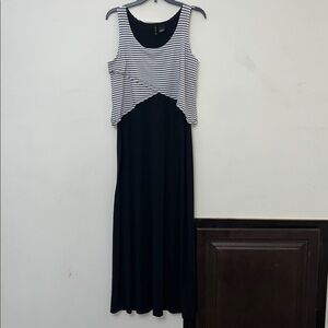 New Directions Black and White Striped Layered Maxi Dress size Small